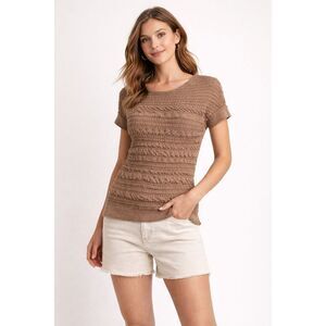 Outback Red Brown Linen Cotton Knit Short Sleeve Sweater Small